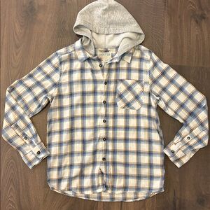 Plaid Fleece Button-Up Shirt with Hood - Laguna - Medium - New Condition!!